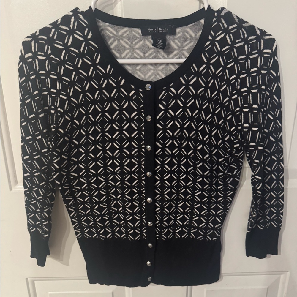 White House Black Market Geometric Black and White Cardigan